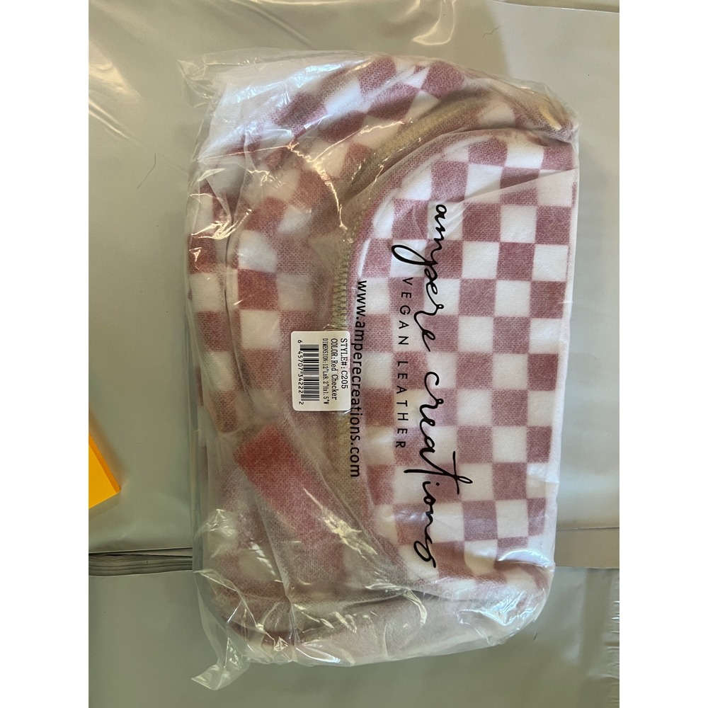 Ampere Creations Red White Checkered Vegan Leather Waist Bag Fanny Pack C205 NEW